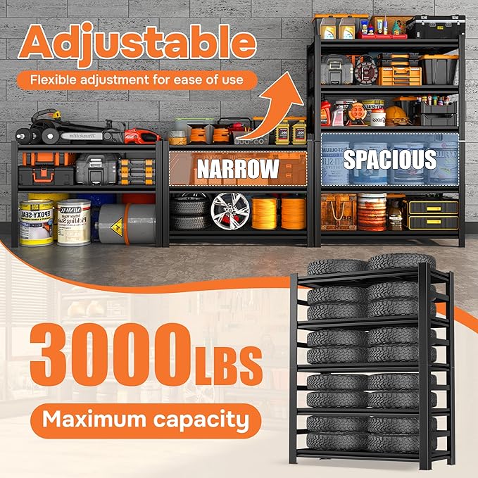 Metal Shelving Units for Garage, 5-Tier Adjustable Storage Shelves, Heavy Duty Steel Racks for Garage, Basement, Warehouse, Black