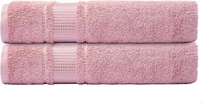Melissa Linen, 2 Piece Bath Towel Set, Turkish Cotton Bath Towels for Bathroom, Absorbent, Quick Dry, Durable and Soft Shower Towel, 28 in x 55 in, Spa and Hotel Quality, (Pink Bath Towels)
