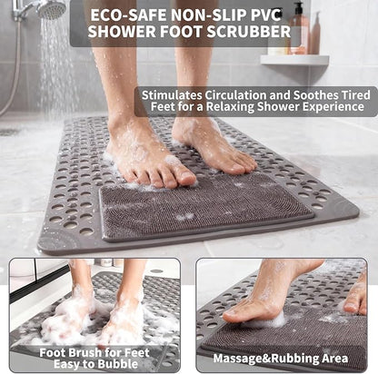 Bath Tub Shower Mat with Soft Shower Foot Scrubber Mat for Massage,Non Slip Bathtub Mat with Strong Suction Cups, Silicone Shower Foot Scrubber Mat (Gray, 27.5" X 15.7"(Rectangular))