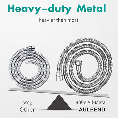 AULEEND，118 inch，encrypted shower hose 304 stainless steel metal - Extra long shower hose -（Universal Connection G 1/2" x 1/2")（chrome）