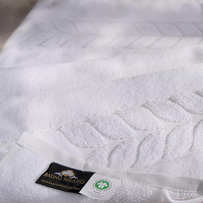 BAGNO MILANO Organic Turkish Cotton Bath Towels, Luxury Jacquard Collection, Certified Organic Highly Absorbent, Soft-Plush Towel Set (White, 6 Pcs Towel Set)