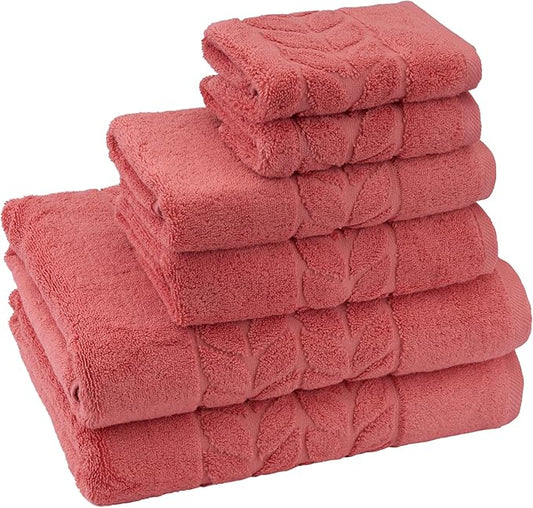 BAGNO MILANO Organic Turkish Cotton Bath Towels, Luxury Jacquard Collection, Certified Organic Highly Absorbent, Soft-Plush Towel Set (Coral Red, 6 Pcs Towel Set)