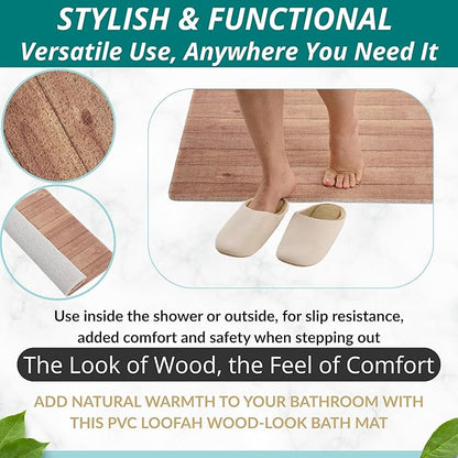 Anti Slip Shower Mat Square - Non Slip Shower Mats for Inside Shower - 24x24 Shower Floor Mat Non Slip - Square Bath Mat for Shower - Secure Loofah Shower Mat No Suction Cups (24x24 Wood Teak)