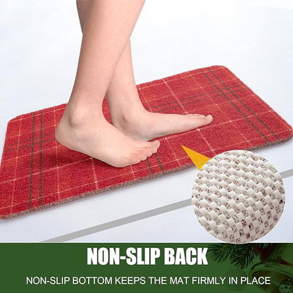 Christmas Non-Slip Bathtub Mat, Anti Slip Shower Mat, Fast Drying Bathtub Mats, Foot Scrubber Mat, Anti Slip Mat for Tub, Floor, Bathroom, Kitchen, Home, Hotel (Holiday Plaid, 24"x16")