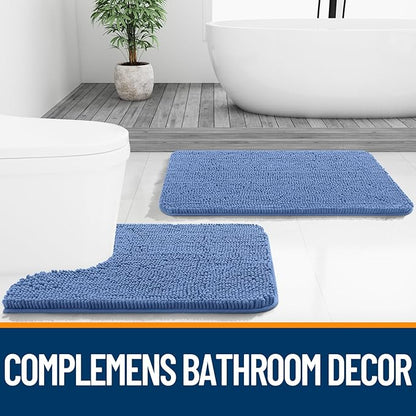 OLANLY Bathroom Rugs 44x24, Extra Soft Absorbent Chenille Bath Rugs, Rubber Backing Quick Dry, Machine Washable Bath Mats for Bathroom Floor, Tub and Shower, Home Decor Accessories, Cornflower Blue
