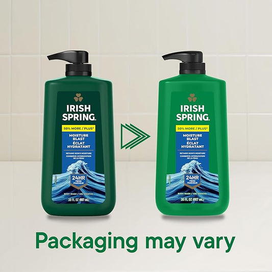 Irish Spring Mens Body Wash, Moisture Blast Body Wash for Men, Feel Fresh All Day, 30 Oz Pump Bottle