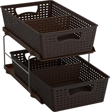 Simple Houseware 2 Tier Bathroom Organizer Tray Pull-Out Sliding Drawer, Under Sink Storage, Brown