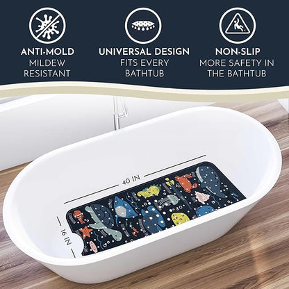 Bath Tub Mat Non Slip Anti Mold for Kids BPA Free INCL Hooks - homerella® Ocean Sea Animals 40x16, Baby Bath Mat Non Slip 200 Suction Cups, Non Toxic Machine Washable Toddler Bath Mat, EU Certified