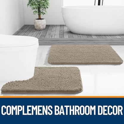OLANLY Bathroom Rugs 24x16, Extra Soft Absorbent Chenille Bath Rugs, Rubber Backing Quick Dry, Machine Washable Bath Mats for Bathroom Floor, Tub and Shower, Home Decor Accessories, Warm Taupe