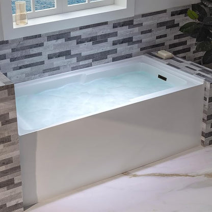 WOODBRIDGE 60" Acrylic Rectangular Alcove Soaking Bathtub in White with Right Drain, Oil Rubbed Bronze pop-UP Drain Included BA6030R