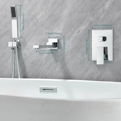 DASAN Swiveling Wall Mount Tub Filler Faucet Set with Hand Held Shower, Chrome Modern Creative Bathtub Faucet Wall Mounted Bath Tub Faucet with High Flow Rough in Valve, SA-TF05WH-PC