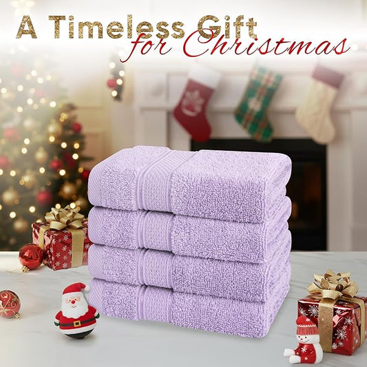 American Soft Linen Salem Washcloth Sets, 4 Piece Luxury 600 GSM 100% Cotton Washcloths for Bathroom, 13x13 inches Washrags Premium Quality Hand Face Towels, Lilac