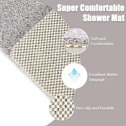 Shower Mat Bathtub Mat Non-Slip - 24x24 Inch, Soft Comfort Bath Mat with Drainage Holes, PVC Loofah Massage Bathmat for Shower, Tub, Bathroom, Wet Areas, Quick Drying