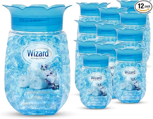 12 WIZARD Odor Eliminator Gel Beads - 12 oz, Air Freshners For Bathroom, Rooms, Per Areas and Car Freshner - Fresh Linen