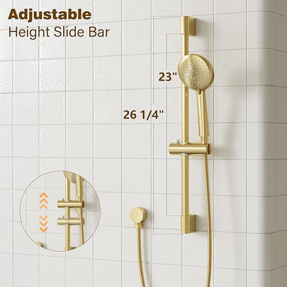 Gabrylly Shower System, High Pressure 12" Rain Shower Head with Handheld Shower, Wall Mounted Slide Bar Shower Faucet Set Complete, Shower Combo Set with Shower Valve,Brushed Gold
