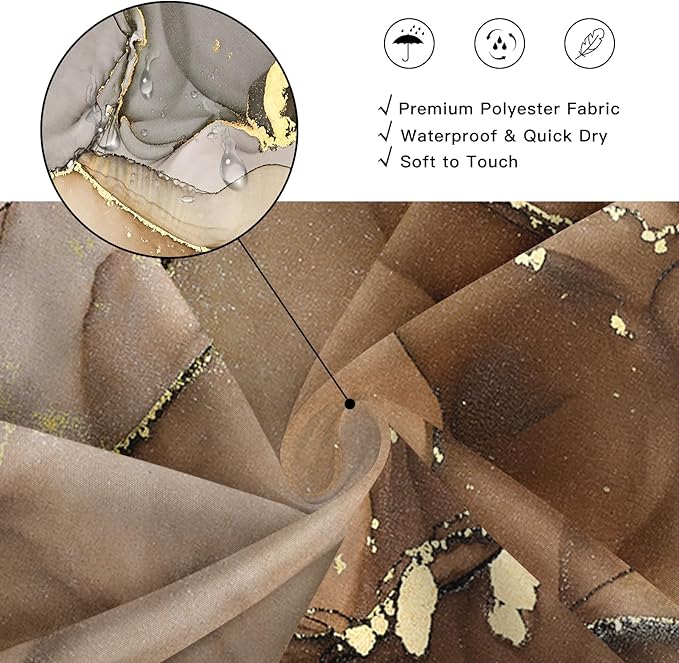 Extra Long Shower Curtain 72 x 96 Inch, Brown Floor to Ceiling X-Long Abstract Marble Shower Curtains for Bathroom, Modern Luxury Art Ink Fabric Shower Curtain Set with Hooks