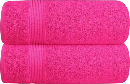 Belizzi Home Cotton 2 Pack Oversized Bath Towel Set 28x55 inches, Large Bath Towels, Ultra Absorbant Compact Quickdry & Lightweight Towel, Ideal for Gym Travel Camp Pool - Hot Pink