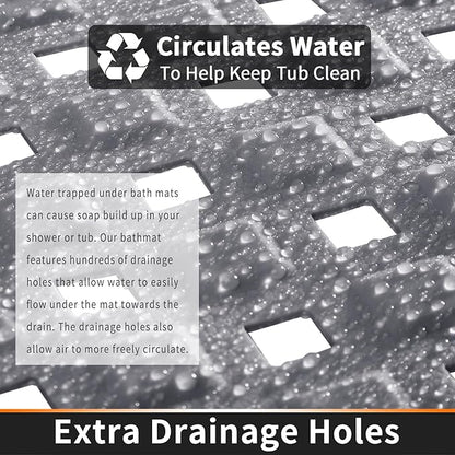 Yimobra Bathtub Mat Non Slip, Super Strong Suction Cups, 27.5"x15.5" Long Shower Mat with Drain Holes, Machine Washable Fast Draining Bath Mats, Bathroom Essentials,Gray