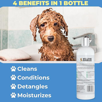 We Love Doodles Pet Rubber Bath Brush and Dog Shampoo (Bundle) - For Shower Scrubbing & Soothing Massage and Organic Dog Shampoo, Conditioner & Detangler - Made in the USA
