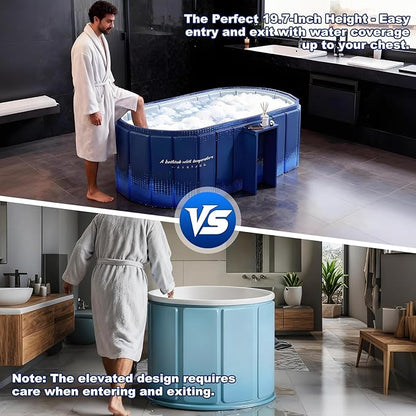 Portable Bathtub for Adult 47" Large Collapsible Cold Plunge Bathtub Foldable No Installation Ice Bath Tub for Shower Stall, Bathroom Hot SPA Soaking Standing Tub