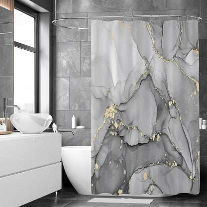 Small Stall Marble Shower Curtain 36 x 72 Inch, Half Narrow Abstract Modern Shower Curtains for Bathroom, Luxury Art Ink Texture Fabric Shower Curtain Set with Hooks, Grey