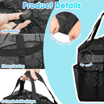 Mesh Shower Caddy Portable with Drawstring, Dorm Room Essentials for College Girls Guys, 8-Pocket Extra Large Shower Bag Basket Tote for Camping Beach Gym Travel Toiletry Bathroom
