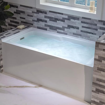 WOODBRIDGE 54" Acrylic Rectangular Alcove Soaking Bathtub in White with Left Drain, Brushed Nickel pop-UP Drain Included BA5430L