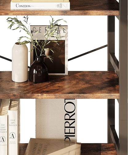 IRONCK Bookshelves and Bookcases, 31.5in Wide Shelf 5-Tier Ladder Shelf 110lbs/shelf Vintage Industrial Style Bookcase for Bedroom Living Room Home, Vintage Brown
