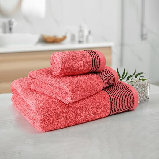 Belizzi Home Ultra Soft 3 Pack Cotton Towel Set, Contains a Bath Towel 28x55 inch, a Hand Towel 16x24 inch & a Wash Coth 12x12 inch, Ideal Everyday use, Compact & Lightweight -Coral Orange