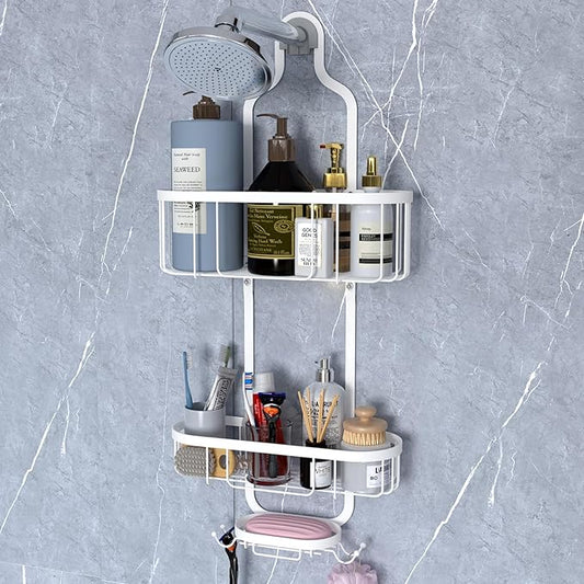 Kadolina White Hanging Shower Caddy, 3-Tier Bathroom Organizer with Soap Dish, Rust Resistant, Quick Dry, Assembly Required