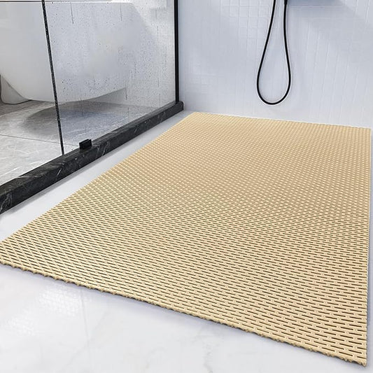 HOMBYS 47 x 32 Extra Large Shower Mat for Shower Stall Tub, Non Slip Bath Mat Bathroom Accessories, PVC Mats for Shower and Bathroom, Quick Drying, (Khaki, 47"x32")