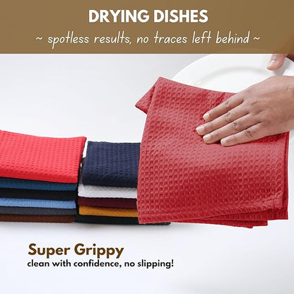 Native Fab Cotton Kitchen Towel with Hanging Loop 16x26 inches, 4-Pack, Waffle Weave Kitchen Towels for Cleaning Drying, Washcloths Soft & Absorbent Cloth Rags, Bar Towel, Dish Cloth, Red