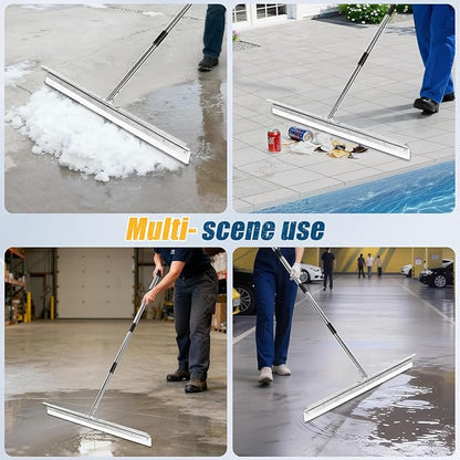 CAROD 33.4" Large Floor Squeegee for Concrete, Industrial Silicone Blade Squeegee for Floor with 63" Stainless Handle, Anti-Splash Curved Baffle Design for Garage, Factory, and Tough Cleaning Jobs