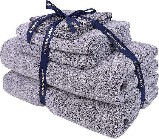 Everplush 6-Piece Premium Bath Towel Set – Plush Jacquard Luxury Towels, Highly Absorbent & Quick-Drying, with Bath Sheets, Hand Towels & Washcloths for Bathroom/Travel