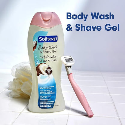 Softsoap Moisturizing Body Wash and Shave Gel, Rich Coconut Scent, 20 fl oz Bottle (Pack of 4)