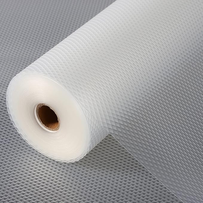 Anoak Shelf Liner Non-Slip Drawer Liner for Kitchen, Non Adhesive Cabinet Liner 12 Inch x 10 FT(120 Inch) Waterproof Refrigerator Liners for Kitchen Drawer, Bathroom Shelves Diamond Pattern Clear