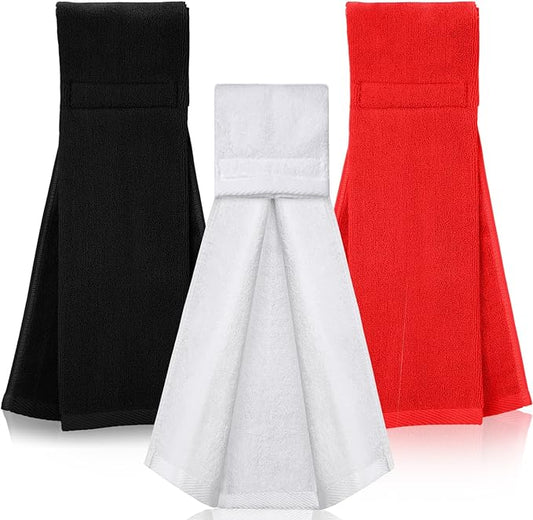 Shimeyao 3 Pcs Cotton Sports Football Towel with Closure Pitching Football Sweat Towel for Sports Gym Men Women Accessories(Black, Red, and White, Various)