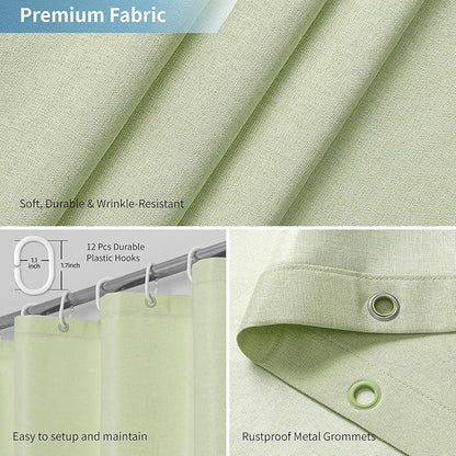 2-in-1 Waterproof Extra Long Fabric Shower Curtain or Liner,Linen Textured,84 Inch Breathable TPU & Washable Bathroom Shower Curtain Set with 12 Plastic Hooks,Modern,72"x84",Green