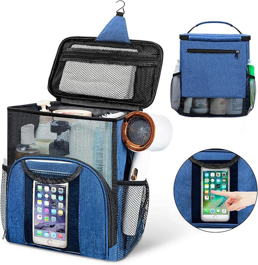 Attmu Mesh Shower Caddy Portable Dorm Tote Bag, Quick Dry Hanging Toiletry Bag, Large Capacity Shower Bag for College Dorm Room Essentials for Boys and Girls for Bath Camping (Blue)