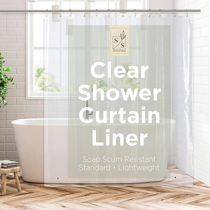 Stitch & Stone Shower Curtain Liner, Premium Lightweight Durable Waterproof 4g PEVA for Bathroom with Weighted Magnets, Standard Size 70" x 72" Clear 1 Pack