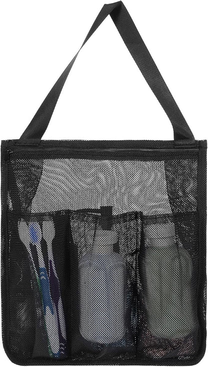 Portable Mesh Shower Caddy, Quick Dry Hanging Shower Bag with Zipper and Side Pockets, Freestanding Showers Tote Bag for College Dorm, Bathroom, Gym, Travel