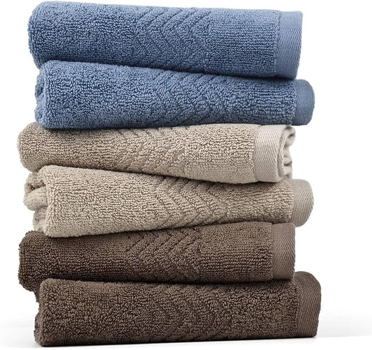 Cleanbear Cotton Washcloths Bath Wash Cloth Set 13 x 13 Inches, 6-Pack Face Cloths with 3 Colors
