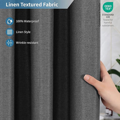 2-in-1 Waterproof Fabric Shower Curtain or Liner,Linen Textured,Breathable TPU & Washable Bathroom Shower Curtain Set with 12 Plastic Hooks,Modern,72"x72" Charcoalgrey