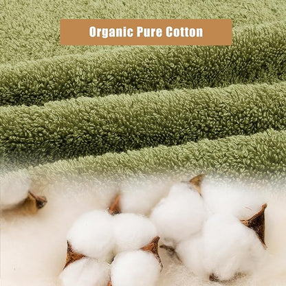 SEMAXE 18-Pack Bath Towel Set Include 6 Bath Towels, 6 Hand Towels, 6 Wash Cloths, 100% Cotton Bathroom Towels with Hanging Loops and Nano-Bio Lifecycle Labels, Soft and Absorbent Towel, Green