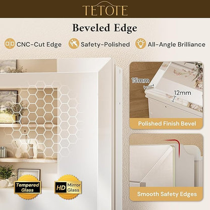 TETOTE 48 x 32 Medicine Cabinet with Tempered Beveled Mirror White Medicine Cabinet with Mirror Aluminum Cabinet DTC Hinges, Stepless Adjustable Shelves, Recessed/Surface-Mounted