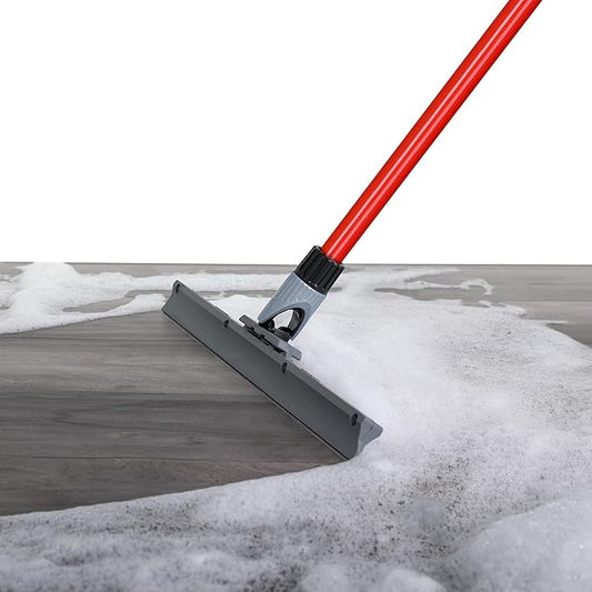 Heavy Duty Floor Squeegee for Concrete and Tile Floor - Silicone Squeegee Broom Floor Scrubber - Large Single Cast Rubber Blade Aluminum Long Handle 360° Swivel Joint - Garage Shower Window Cleaning
