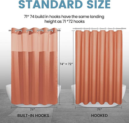 Coral Hotel Shower Curtain with Detachable Liner - 230GSM Waffle Textured,Hotel Grade,Spa Like Bath Curtain,71W x 74H