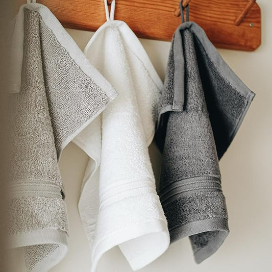 Milara Turkish Super-Plush Wash Cloths Set 4-Piece | Premium 100% Cotton Washcloths Absorbent, Durable with Hanging Loops | Anthracite (Dark Gray) Bath Washcloths, (13 x 13 Inch)