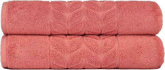 BAGNO MILANO Organic Turkish Cotton Bath Towels, Luxury Jacquard Collection, Certified Organic Highly Absorbent, Soft-Plush Towel Set (Coral Red, 2 Pcs Bath Towel Set)