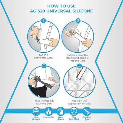 Adhesive Guru Clear Silicone Sealant Waterproof (48 x 10.15 fl.oz.), All Purpose 100% Silicone Caulk, Weatherproof & Flexible Adhesive Sealant for Indoor and Outdoor Use, Transparent - 48 Pack